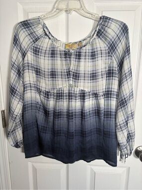 Princess Vera Wang Blue and White Boho Sheer Top Size Large